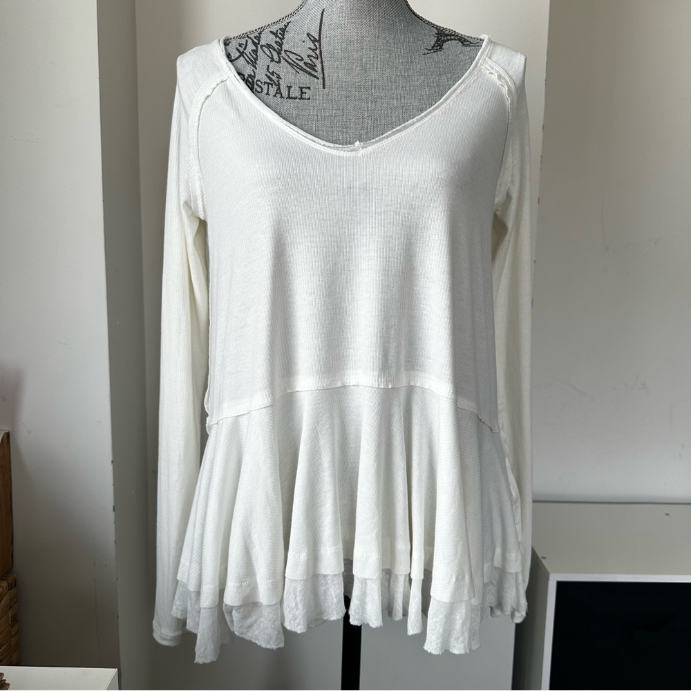 We The Free by Free People Tangerine Tee – Ivory Long Sleeve XS oversized